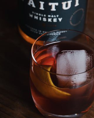 Boulevardier close up with Waitui Whiskey in the background