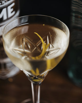 Gimlet close up with lemomn peel garnish