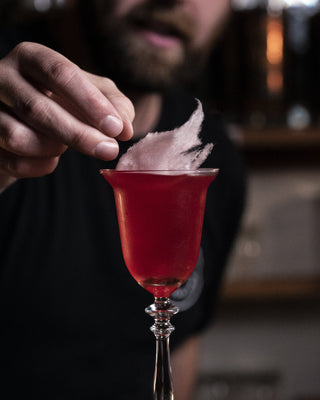 Cotton Candy Brandy garnish on glass