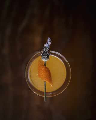 Mayfair from above, garnish of lavender and orange