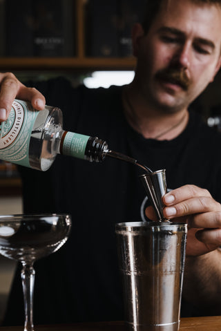 Delightful Gin poured into cocktail shaker